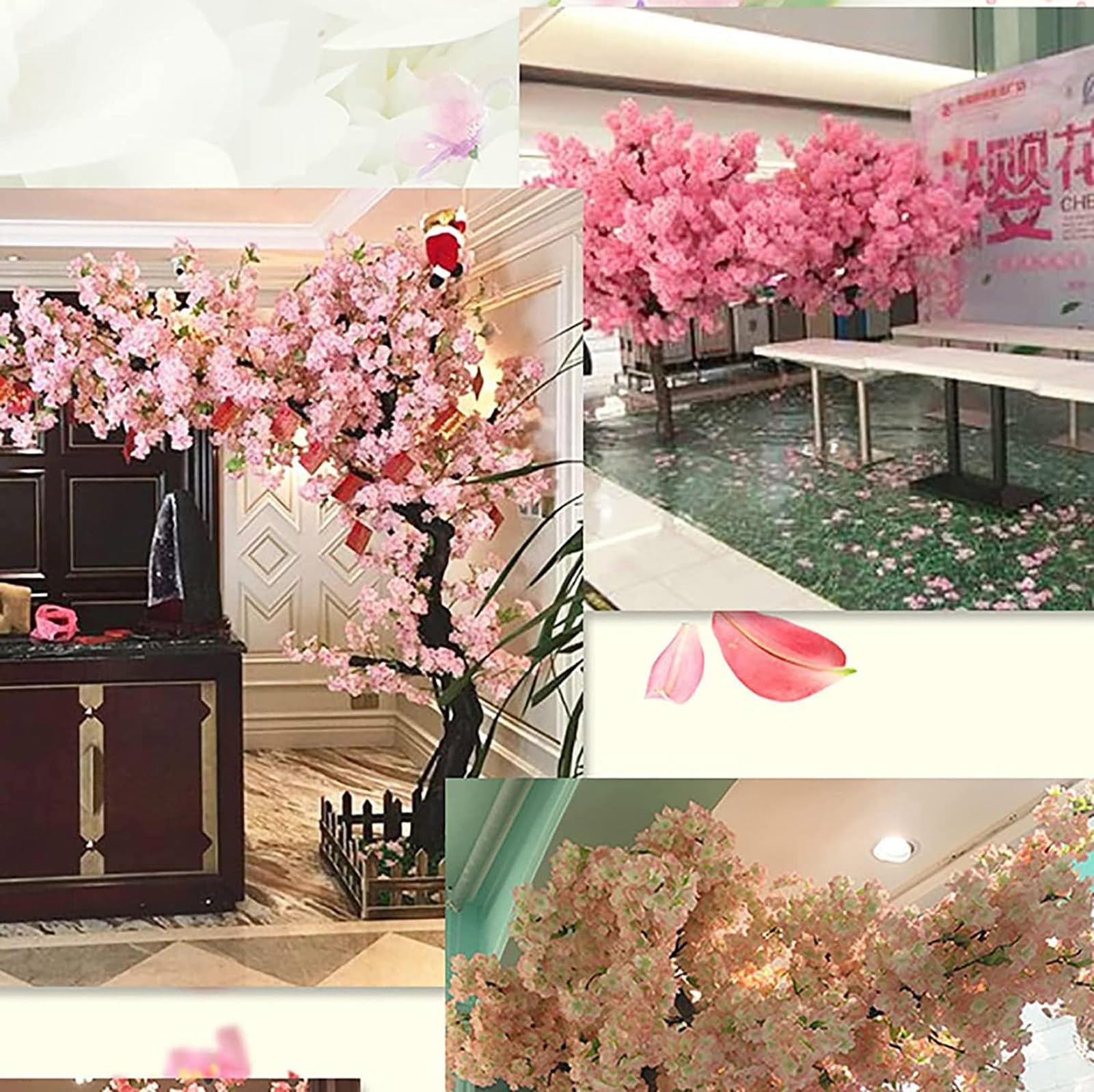 Simulación de árboles de flor de cerezo artificial Árbol de flor de durazno Decoración de flores de seda Sakura falsa, decoración interior de bodas al aire libre Fiesta de restaurante,1.8X1M