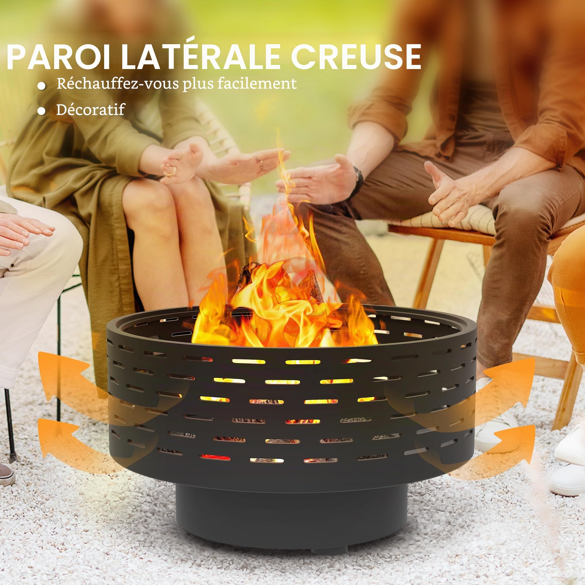 Outsunny 3-en-1 Foyer 23.8" x 15.4" Bol de feu extérieur Gris Charbon