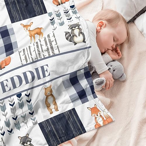 Miniatura 3 de Juego de cama personalizado para cuna de bebé, edredón de cuna con nombre personalizado, ropa de cama de guardería de animales del bosque, juego de