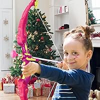 Vista 7 de Arco y flecha para niños, juego de tiro con arco con luz LED con capa de princesa y corona, 10 flechas de ventosa, objetivo y carcajes, juguete al