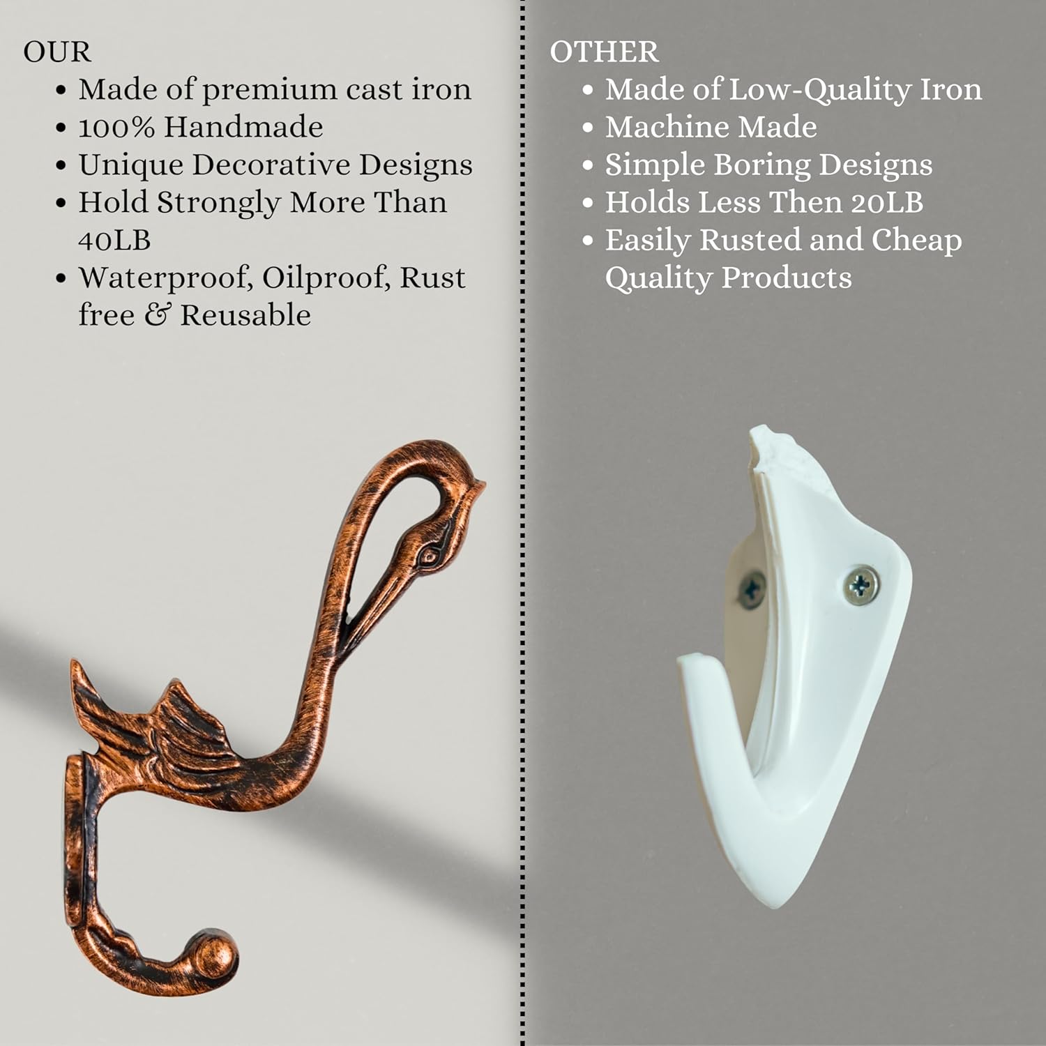 Set of 3 Cast Iron Pelican Shape Coat Hooks Wall Art Decor-Pelican Shape Hangers and Key Holder-Clothes Rack and Backpack Hanger-Coat Hooks Home Decor for Storage,Living Room (Copper Antique) - Image 4