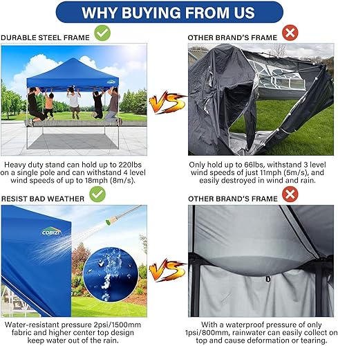 Miniatura 386 de COBIZI - Toldo desplegable de 10 x 10 pies, 4 paredes laterales, FPU 50+ para todo el año, resistente al viento, impermeable, uso comercial, Gris