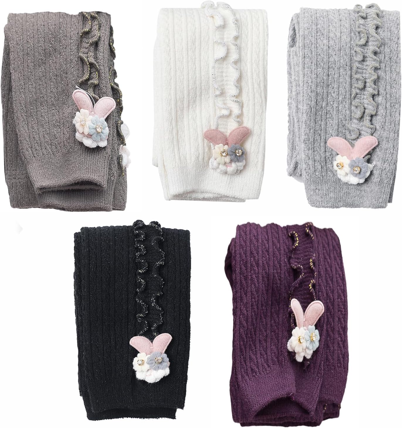 Looching 5 Pack Baby Little Girls Ruffle Lace Accessories Ankle Cable Knit Leggings Pants Kids Footless Tights Stocking