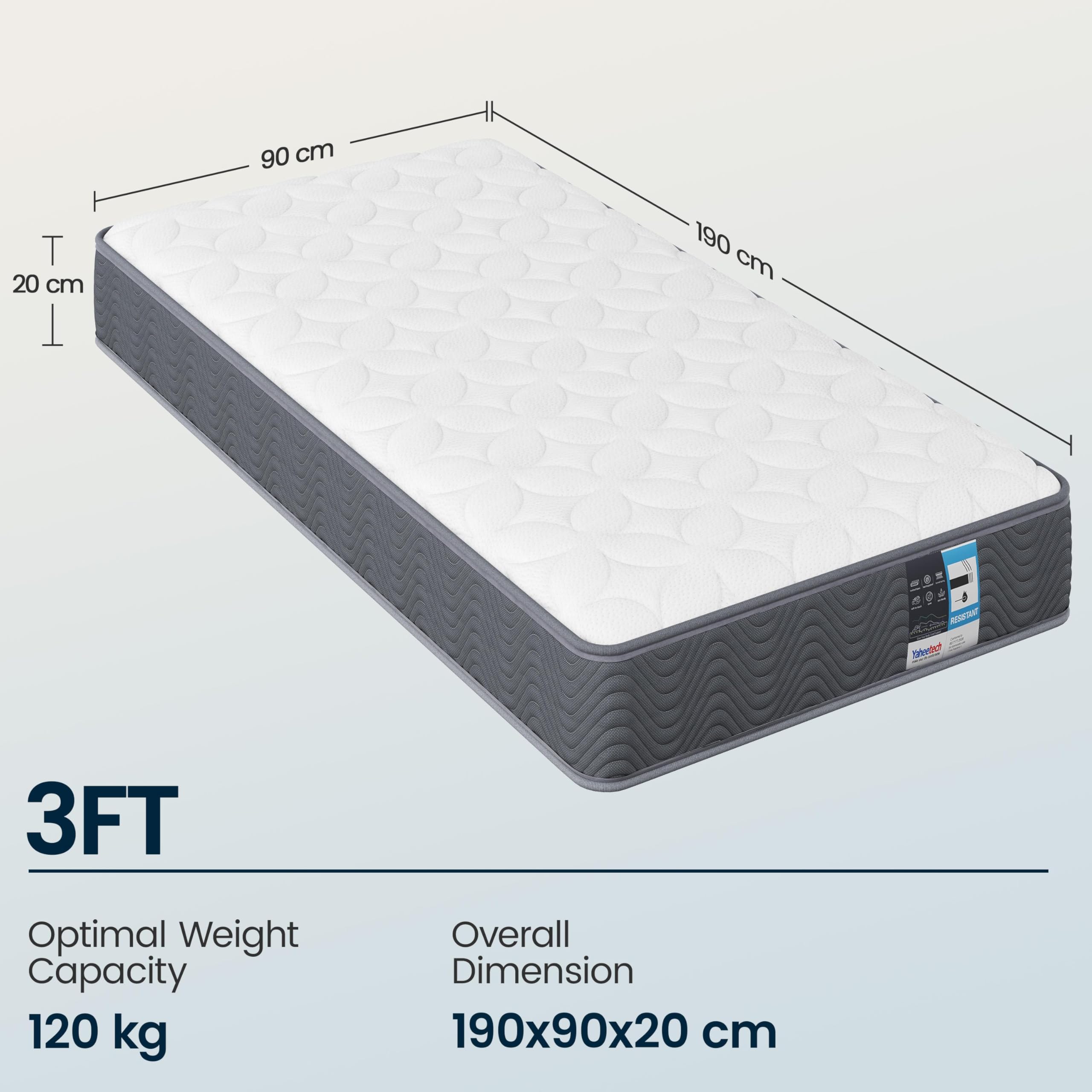 Vesgantti Single Mattress, 8.7 Inch Hybrid Mattress 3FT With Breathable Foam And Individually Pocket Spring - Medium Firm, Classic Box Top Collection( 90x190x22cm - View #9