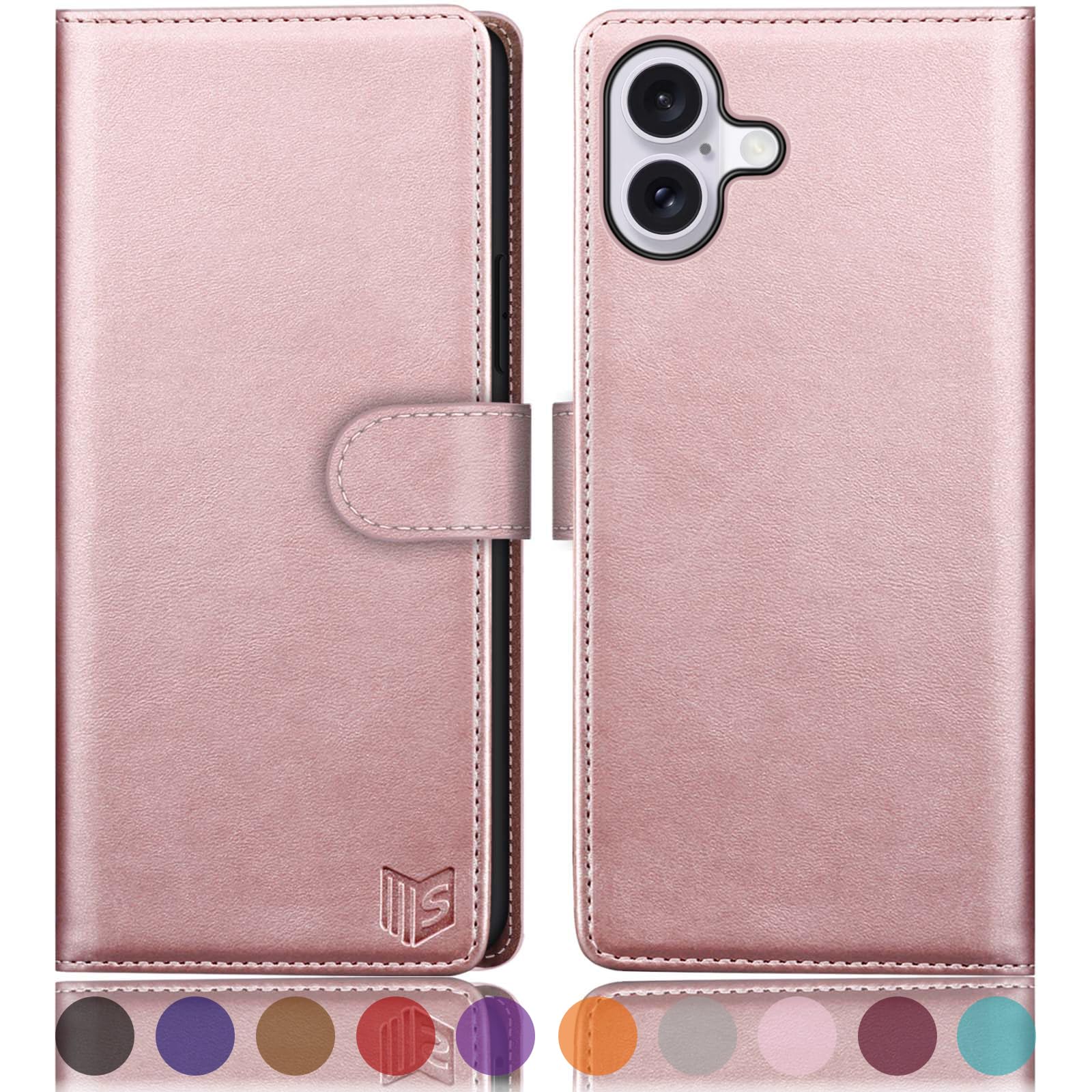 Étui en cuir iPhone 16 Plus SUANPOT haut de gamme avec finitions