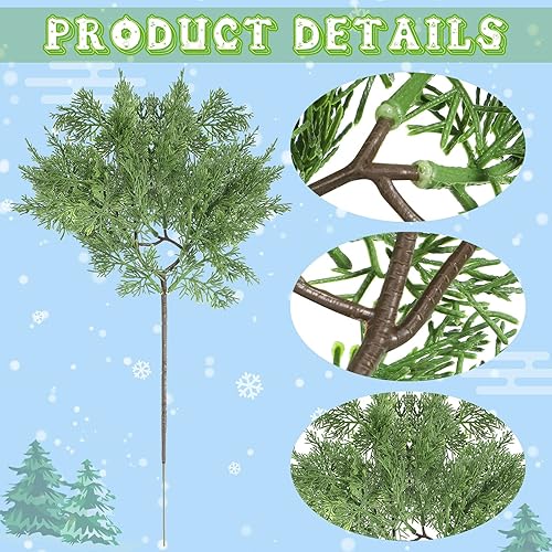 Miniatura 3 de Ramas de pino de cedro falso de enebro de Navidad, 17 x 9 pulgadas, ramas de cedro sintético, ramas de cedro artificiales, ramas de Navidad para
