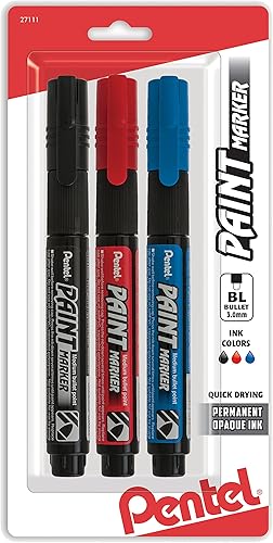 Miniatura 9 de Pentel Marcadores de pintura, punta redonda media, tinta surtida (DEFGKNPSV), paquete de 9 - MMP20BP9M