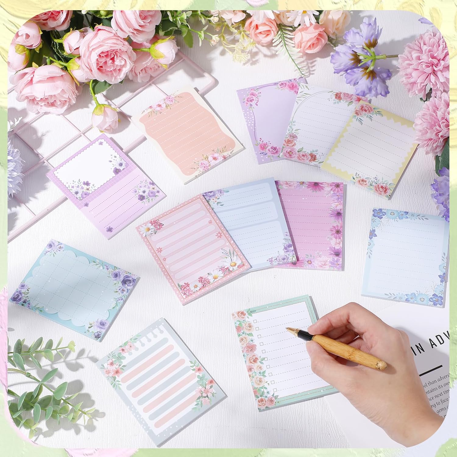 12 Pads Cute Sticky Notes Flower Sticky Notes 3 x 4 Inches Colored Adhesive Memo Reminder Decor Floral Memo Pads Flower Notepads for Journal Office Birthday Gifts - Image 6