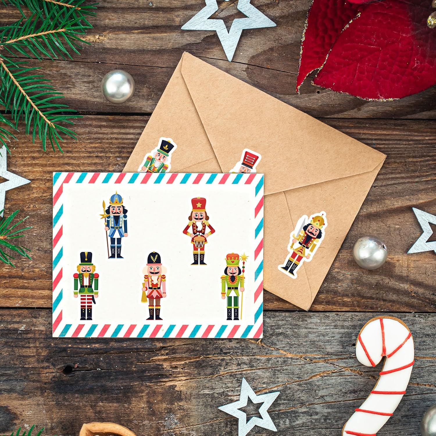 Whaline 1000Pcs Christmas Nutcracker Stickers Roll Xmas Cartoon Nutcracker King and Soldier Self-Adhesive Sticker Decals for Birthday Holiday Party Decor Supplies, 8 Designs - Image 6