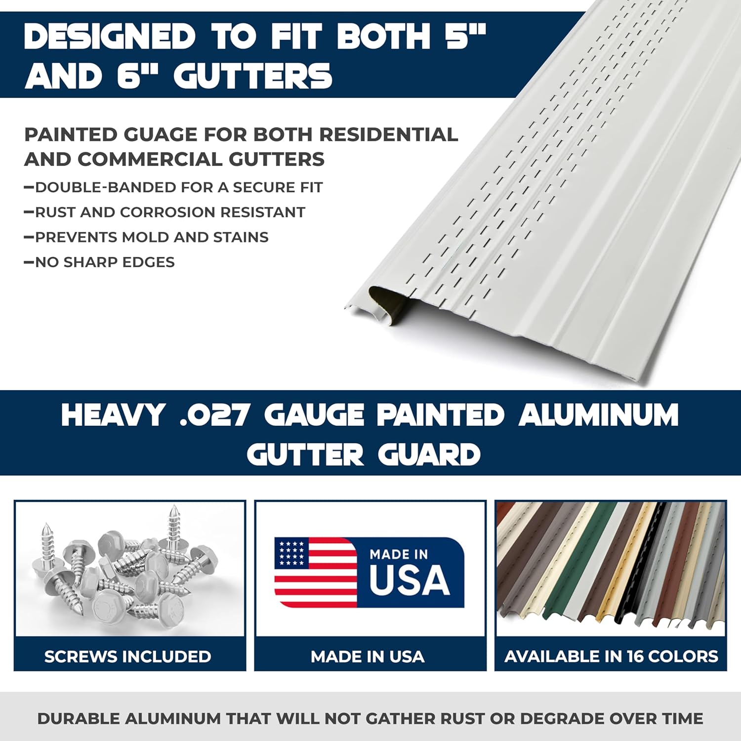 Pro Gutter Guards Leaf Protection 100 Feet Pack White, A Contractor-Grade Gutter Guard from Manufacturer, Domestic Aluminum Gutter Covers 5 and 6 Inch Gutters