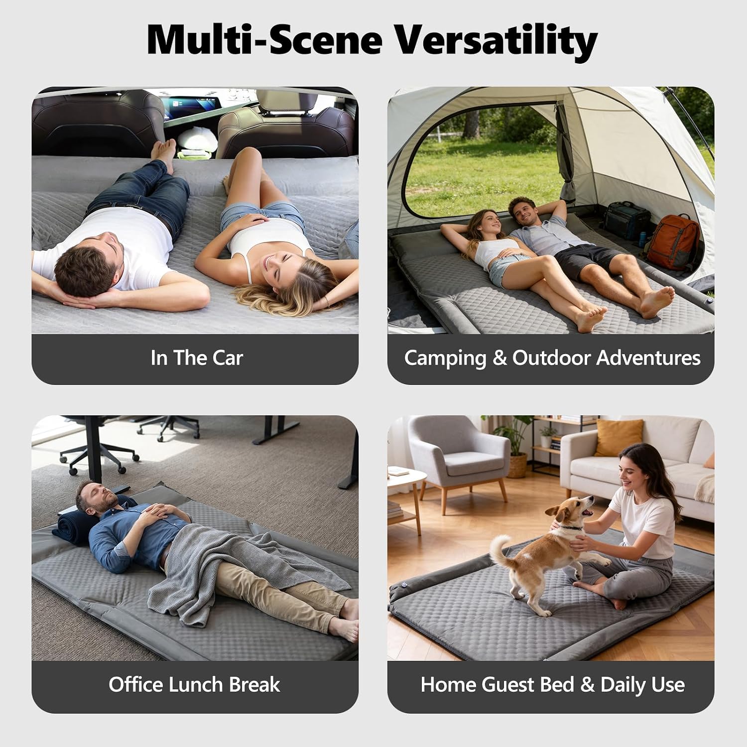 SUV Air Mattress, 12V Pump, Dual Valve & Side Guards, Camping Car Bed, Gray | Dual safety valve and carry bag included; anti-collision side guards; fits SUV, MPV & sedan; great for camping & travel naps