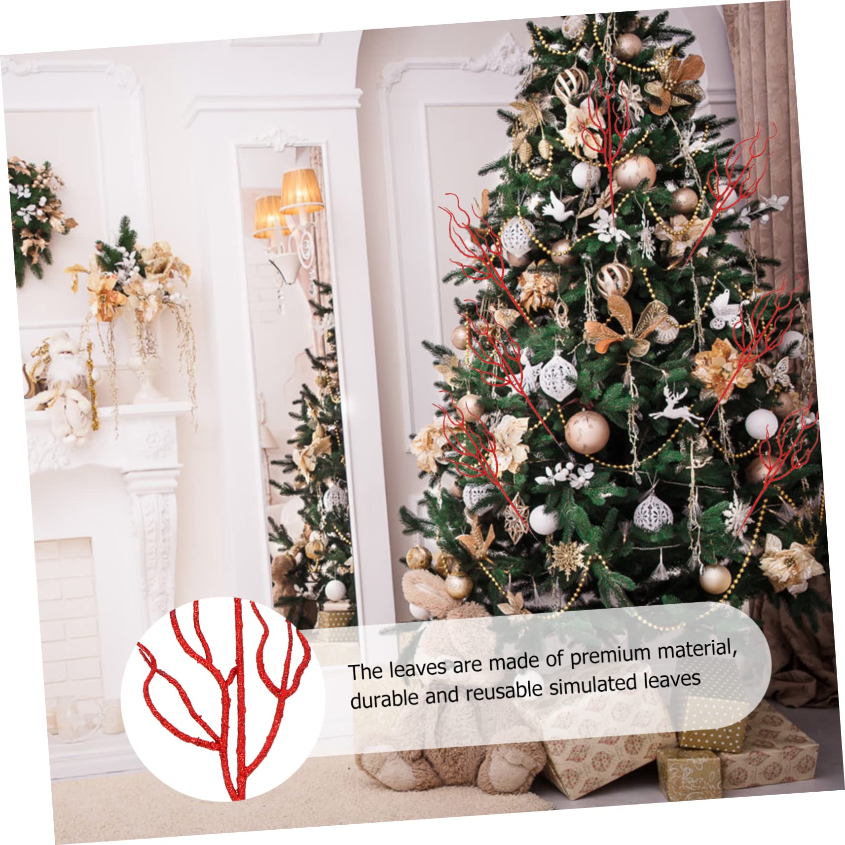 HOMSFOU 4 Set Di Rami Di Alberi Secchi Artificiali Foglie Di Natale Per Albero Foglie Glitterate Decorazioni Per Feste Di Natale 10 Pezzi*4