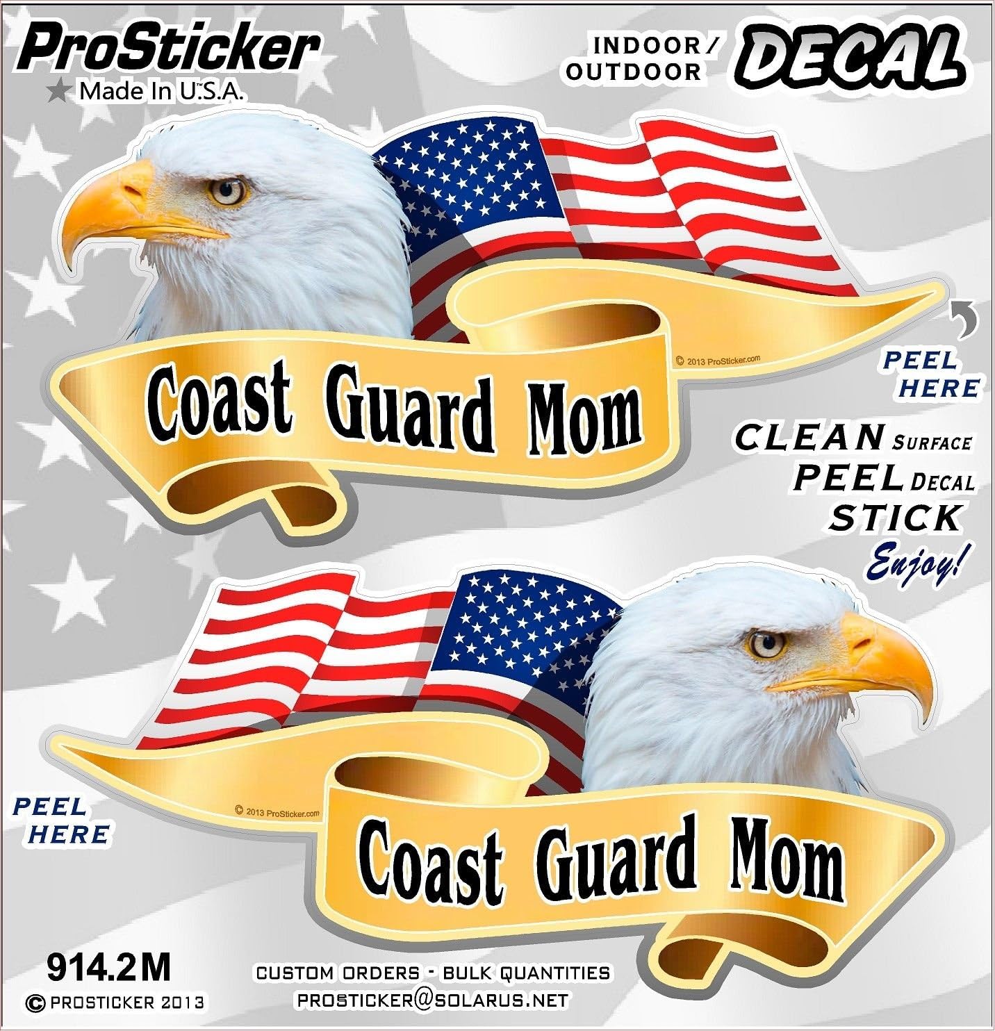 ProSticker 914M (One Pair) American Pride Series Coast Guard Mom Mirrored Bald Eagle Decal Sticker (11" X 22")