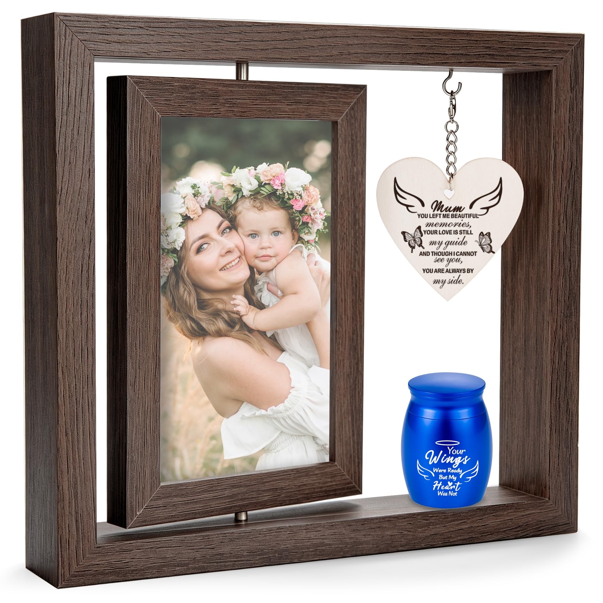 MQIGO Memorial Photo Frame with Mini Urn, Double-Sided 4x6 Display