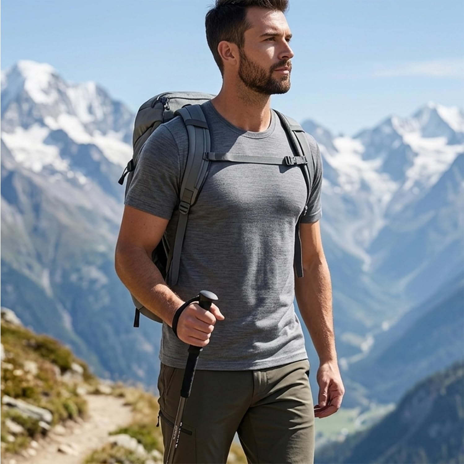 Men’s 100% Merino Wool T-Shirt, Lightweight Temperature-Regulating Base Layer for Everyday Wear