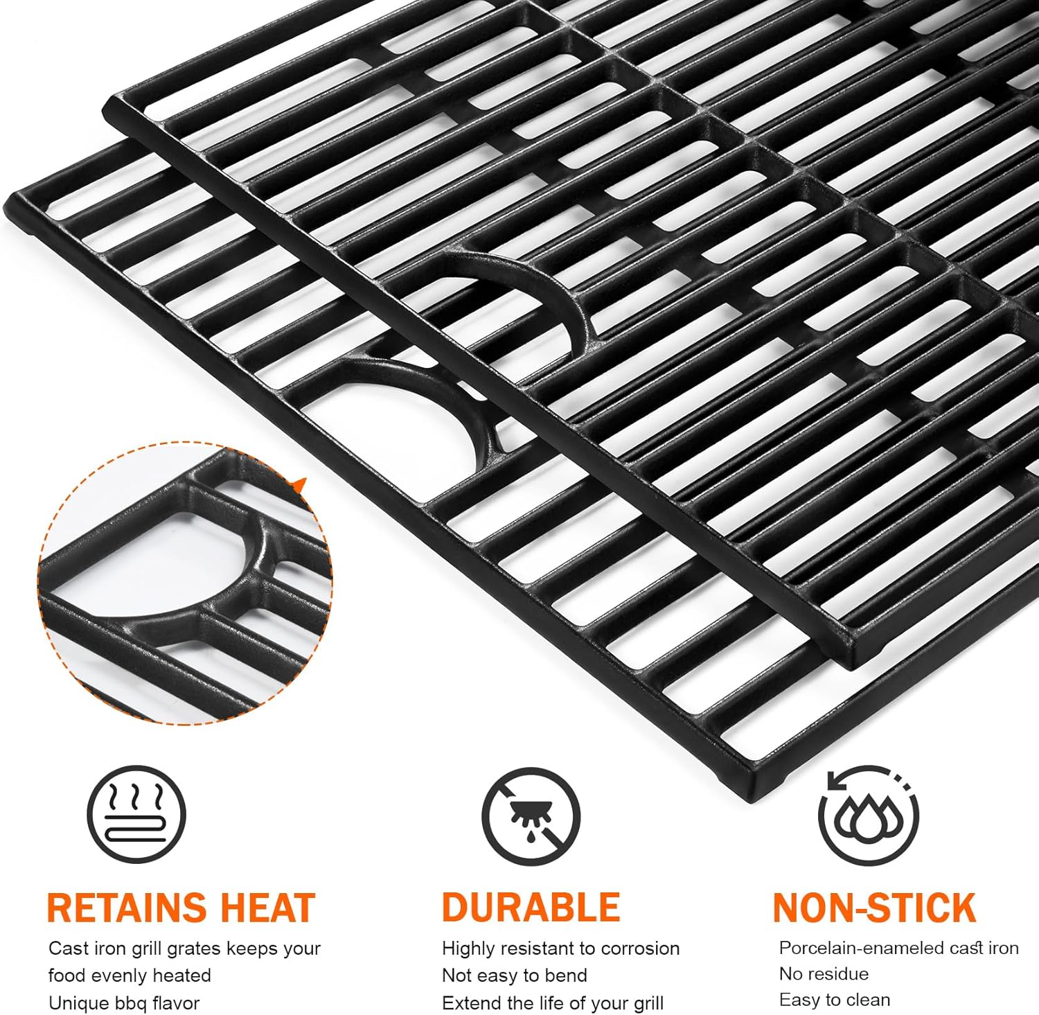 GGC 17 Inch Grill Grates Replacement for Nexgrill 4&5 Burner 720-0830H 720-0783E 720-0670A 720-888N, Kenmore 41516106210, Charbroil 463241113, 2PCS Cast Iron Cooking Grates(17" x 13 1/4" Each)
