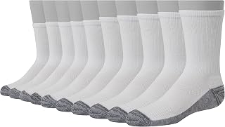 Hanes Ultimate Boys' Cushioned Crew Performance Sport Socks, 10-Pack - Double Tough, Breathable & Moisture-Wicking