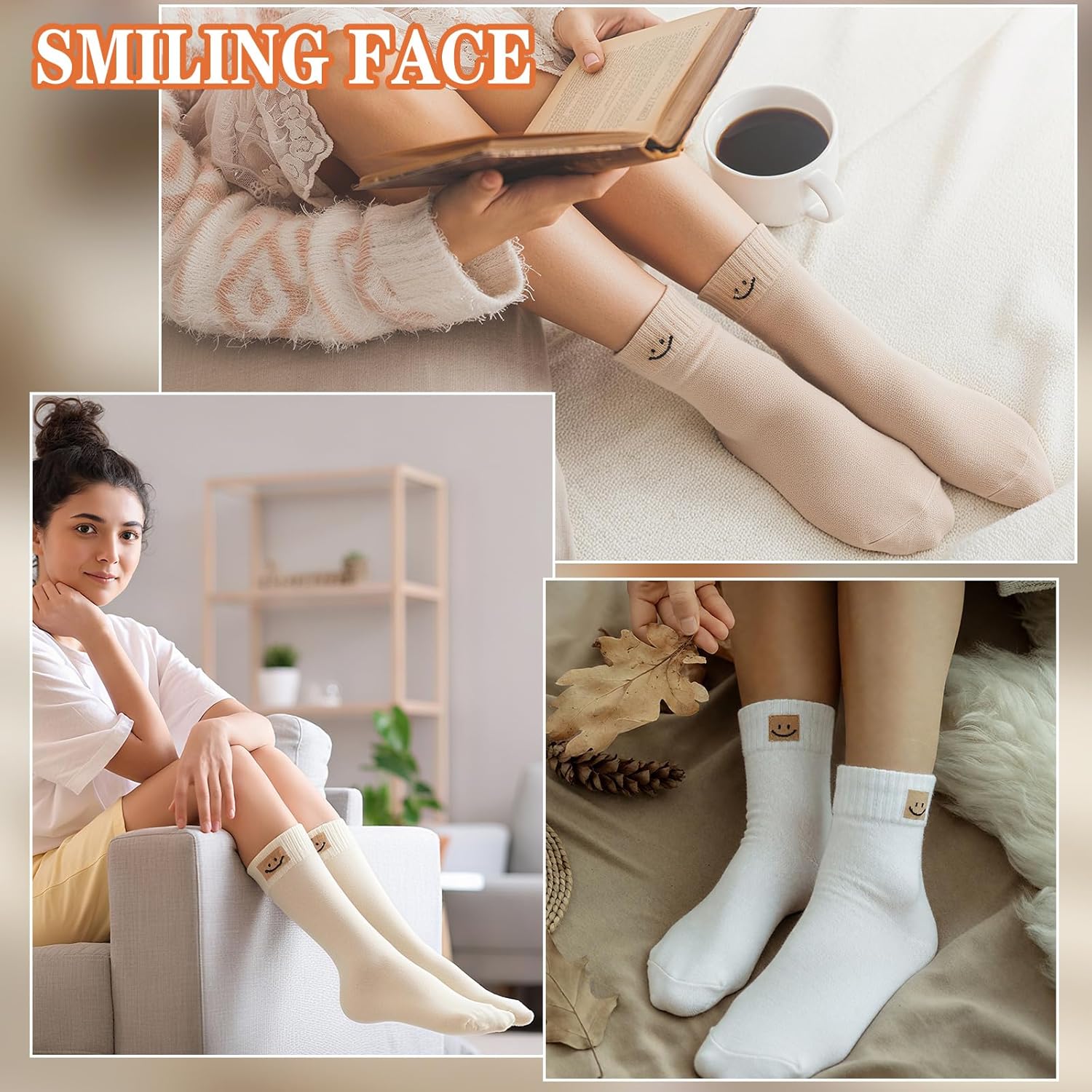 Funtery 20 Pairs Ankle Socks for Women Crew Elastic Ankle Gift Smiling Elastic Length Cotton Cute Crew Socks