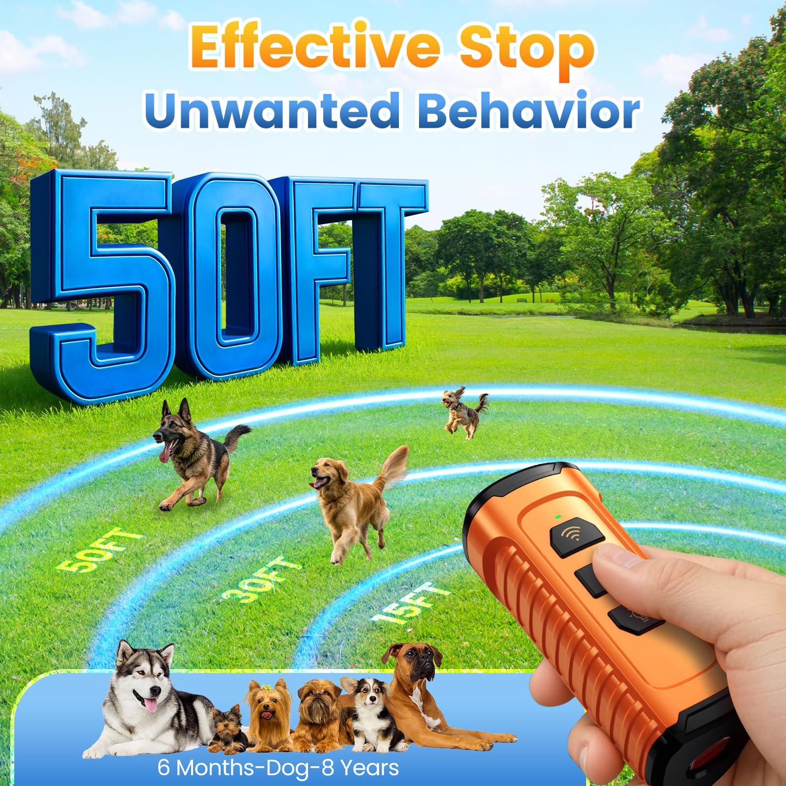 Dog Bark Deterrent Device 3X Anti Barking Device for Dogs, 5 Modes Stop Neighbors Dog Barks No More Safe for All Dogs 50FT Bark Control Indoor Outdoor with Flashlight,Rechargeable Training Device | 3 dispositivos disuasivos ultrasónicos de ladridos de per