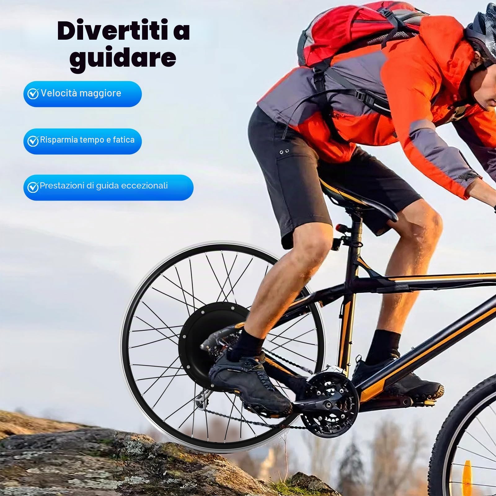 Kit di conversione per bicicletta elettrica da 26 pollici, 48 V, 1500 W, kit di conversione per ruota posteriore con display LCD, controller e volano a 7 velocità e PAS, kit di conversione per