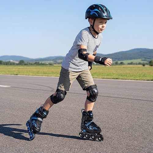 Vista 2 de BABY JOY Patines en línea, 4 tamaños ajustables para niños con ruedas iluminadas para niños de 5 a 14 años, divertidos patines iluminadores