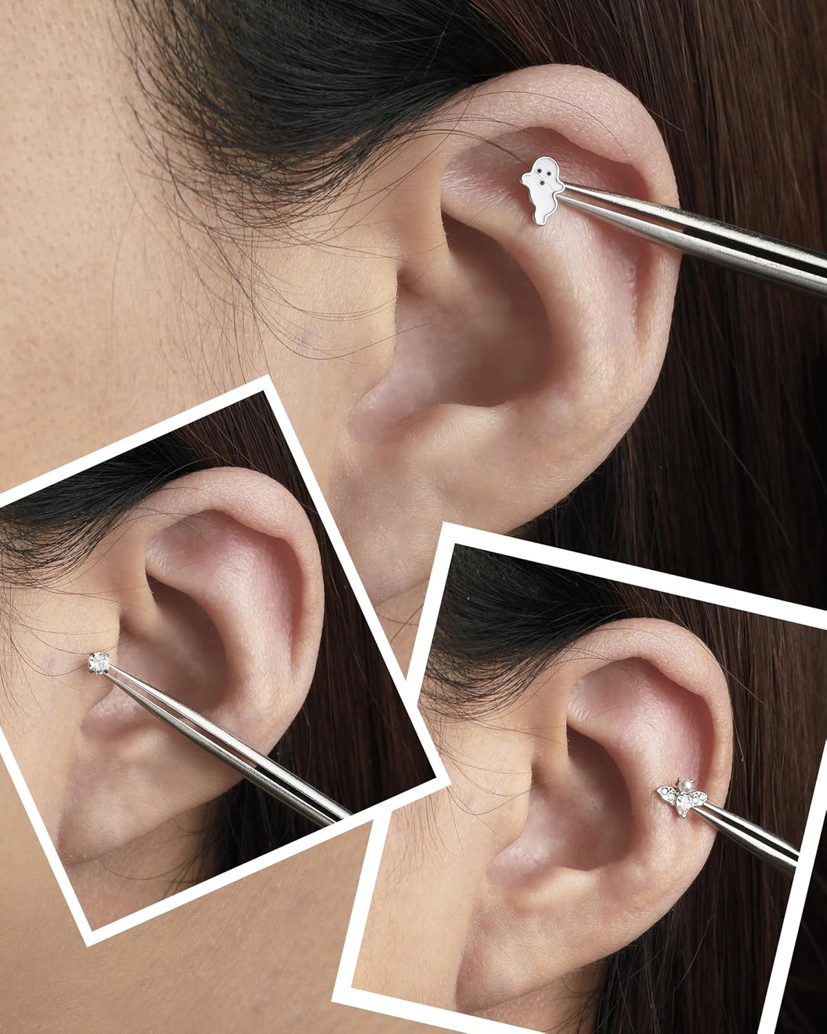 Jewseen 316L Surgical Steel Internally Threaded Flat Back Earrings Set 16G Halloween Tragus Earrings Bat Helix Piercing Jewelry Cartilage Nose Lip Stud for Women Men - Image 2