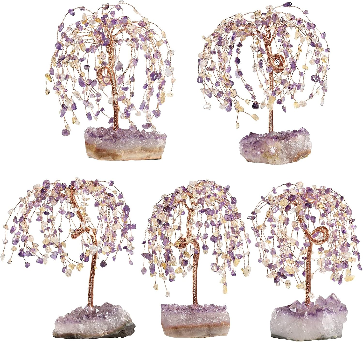 KYEYGWO Natural Crystal Money Tree with Amethyst Cluster Base Energy Healing Bonsai Feng Shui Ornament for Home Office 5.5"-6.7" High - Image 4