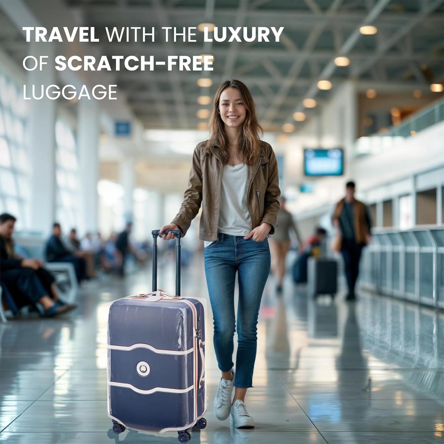 Clear Luggage Cover Protector - TSA Approved, 20-Inch Transparent Suitcase Cover with Handle Openings, Premium Waterproof Luggage Protector