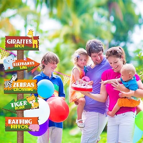 Miniatura 6 de 20 carteles de fiesta de safari en la selva, letreros de animales para decoración de animales salvajes direccionales para niños, decoraciones de
