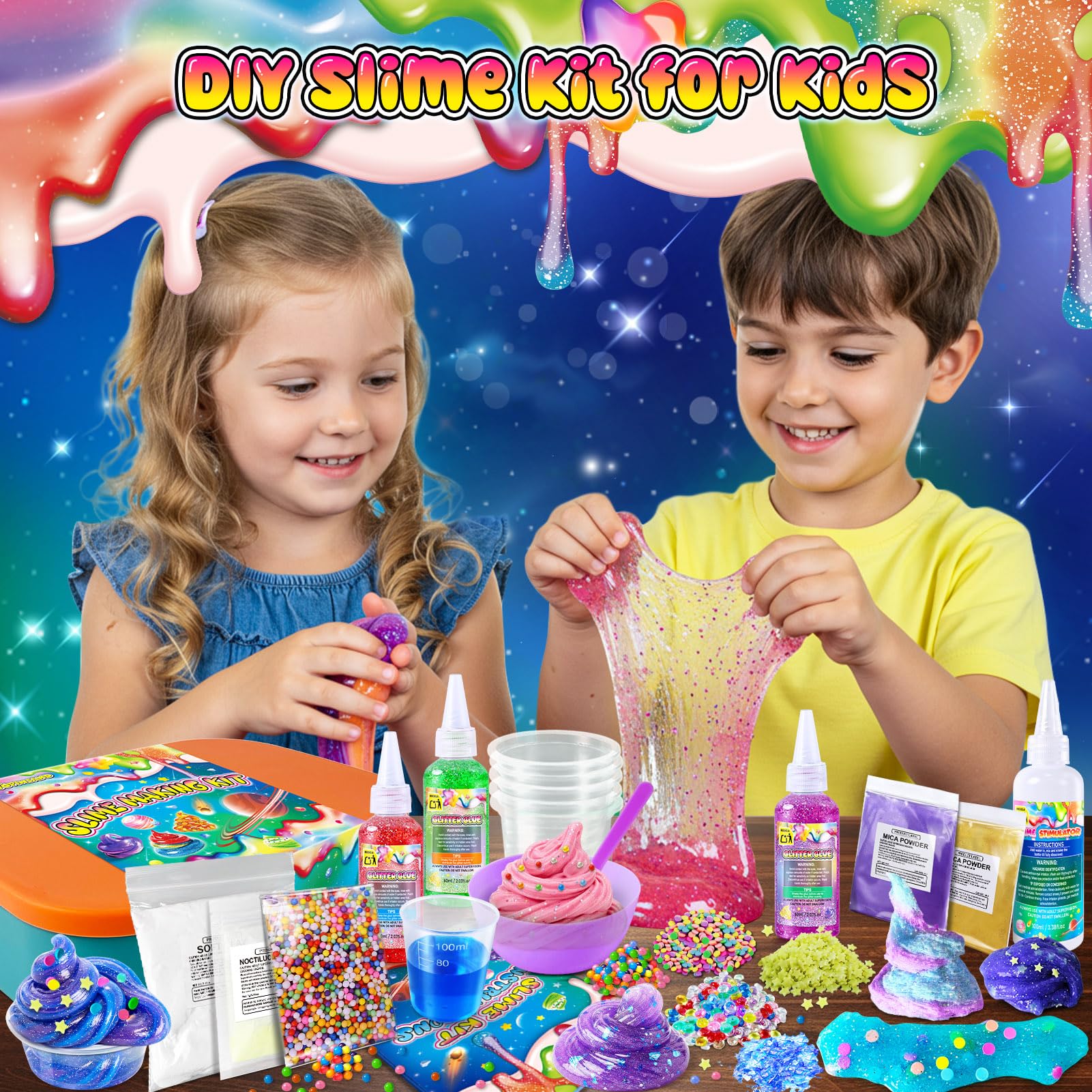 Kit Slime Fai da Te per Bambine, Kit Slime Galaxy per Bambini, Kit Slime Glitterato con Aggiunte, Glimmer Crunchy, Palline di Schiuma, Charm, Glitter, Regali per Bambini e Bambine 3-12 anni