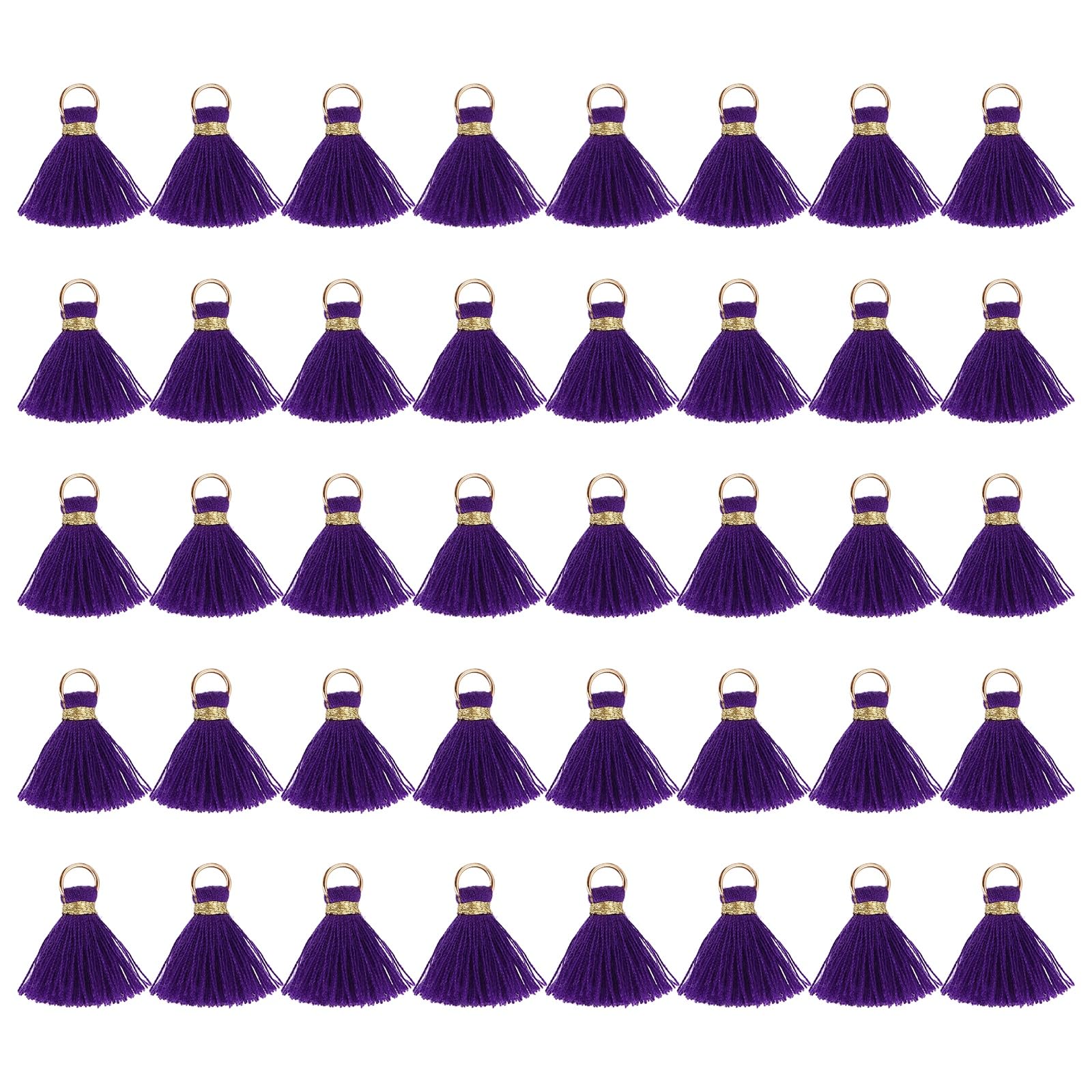 sourcing map 50 Pcs Mini Tassels, 1 Inch Length Cotton Thread Tassels Crafting Tassels with Gold Jump Ring Fringe Ribbon Charms Pendant for DIY Keychain Crafts Decorations, Dark Purple