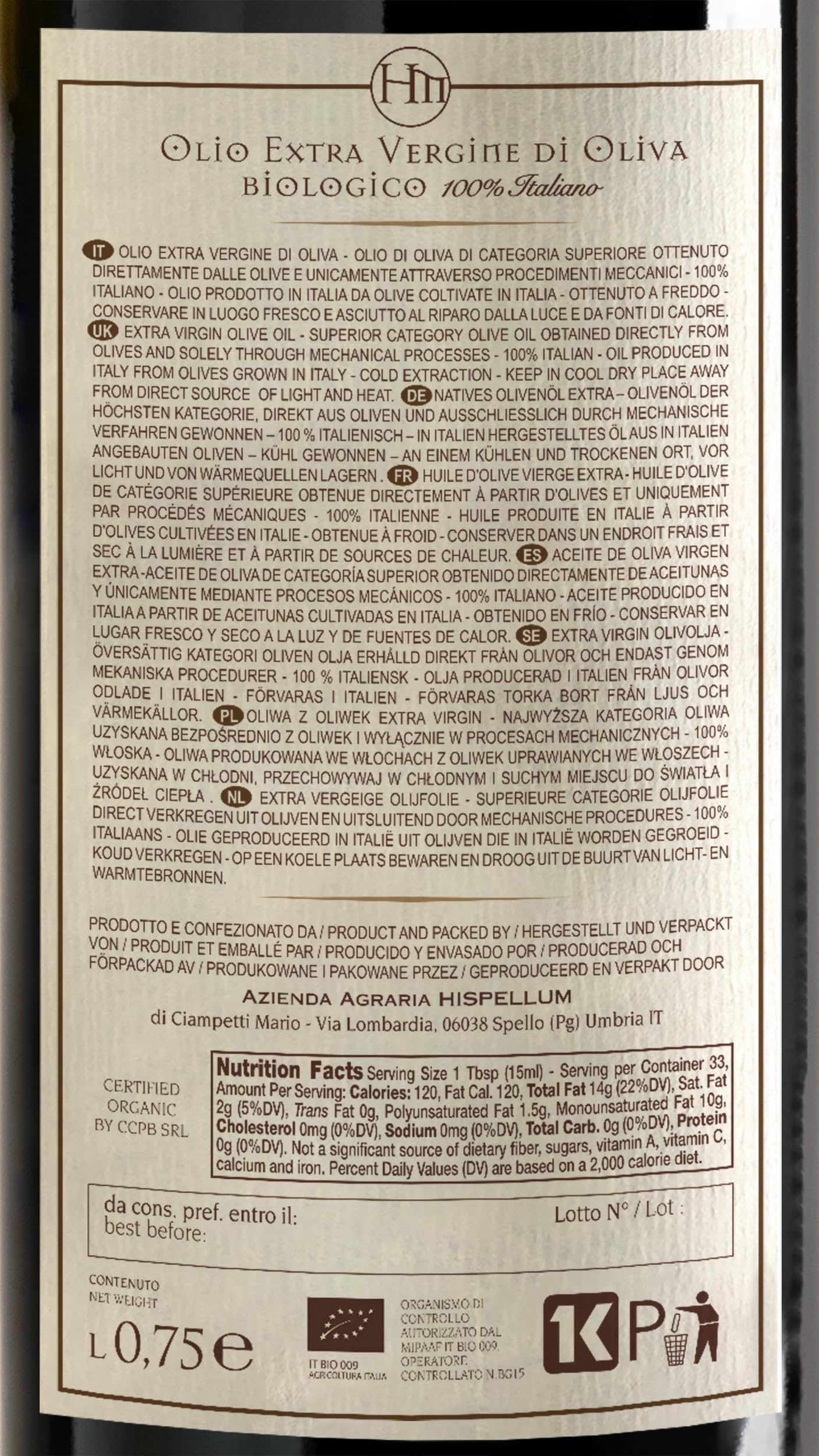 Terre Rosse - Włoska Organiczna Oliwa z Oliwek Extra Virgin Tłoczona na Zimno - Monokulturowa Moraiolo - Certyfikaty DOP Umbria i Kosher/P - Olive Harvest 2024 - Opakowanie 12 Butelki 750 ml