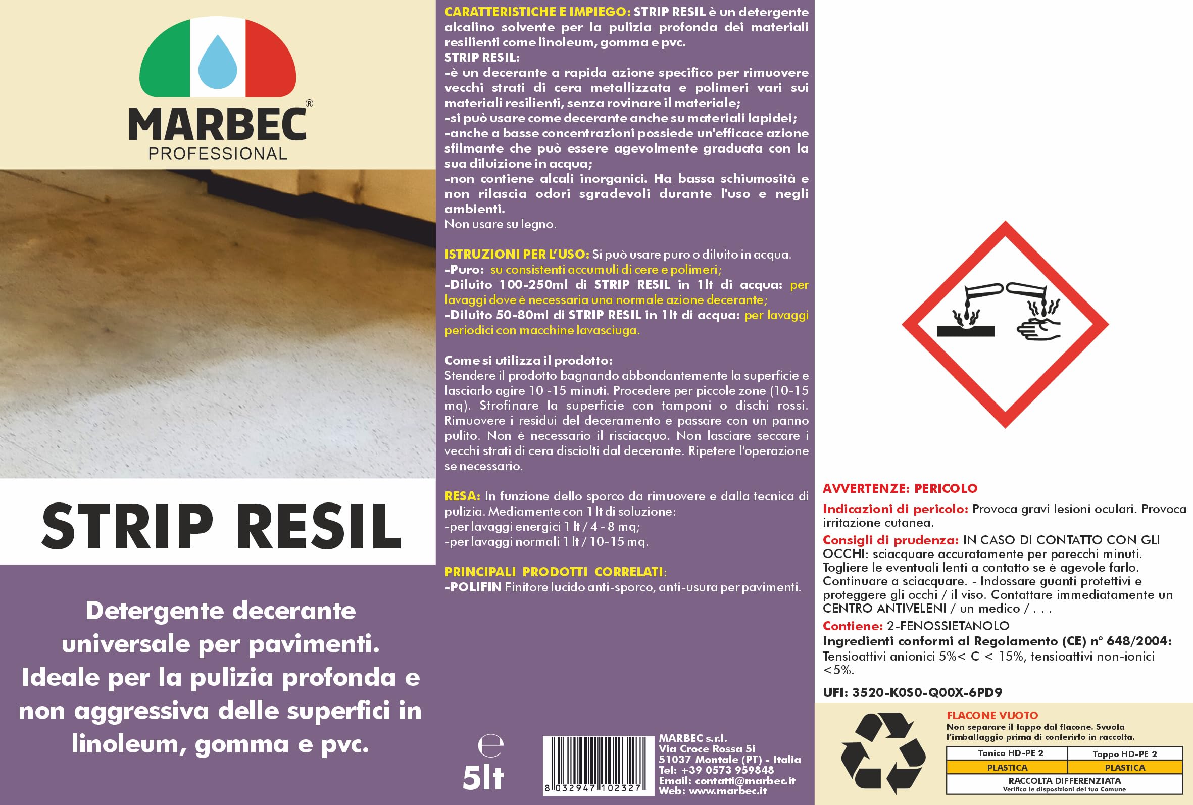 MARBEC STRIP RESIL 5LT Detergente decerante universale per pavimenti