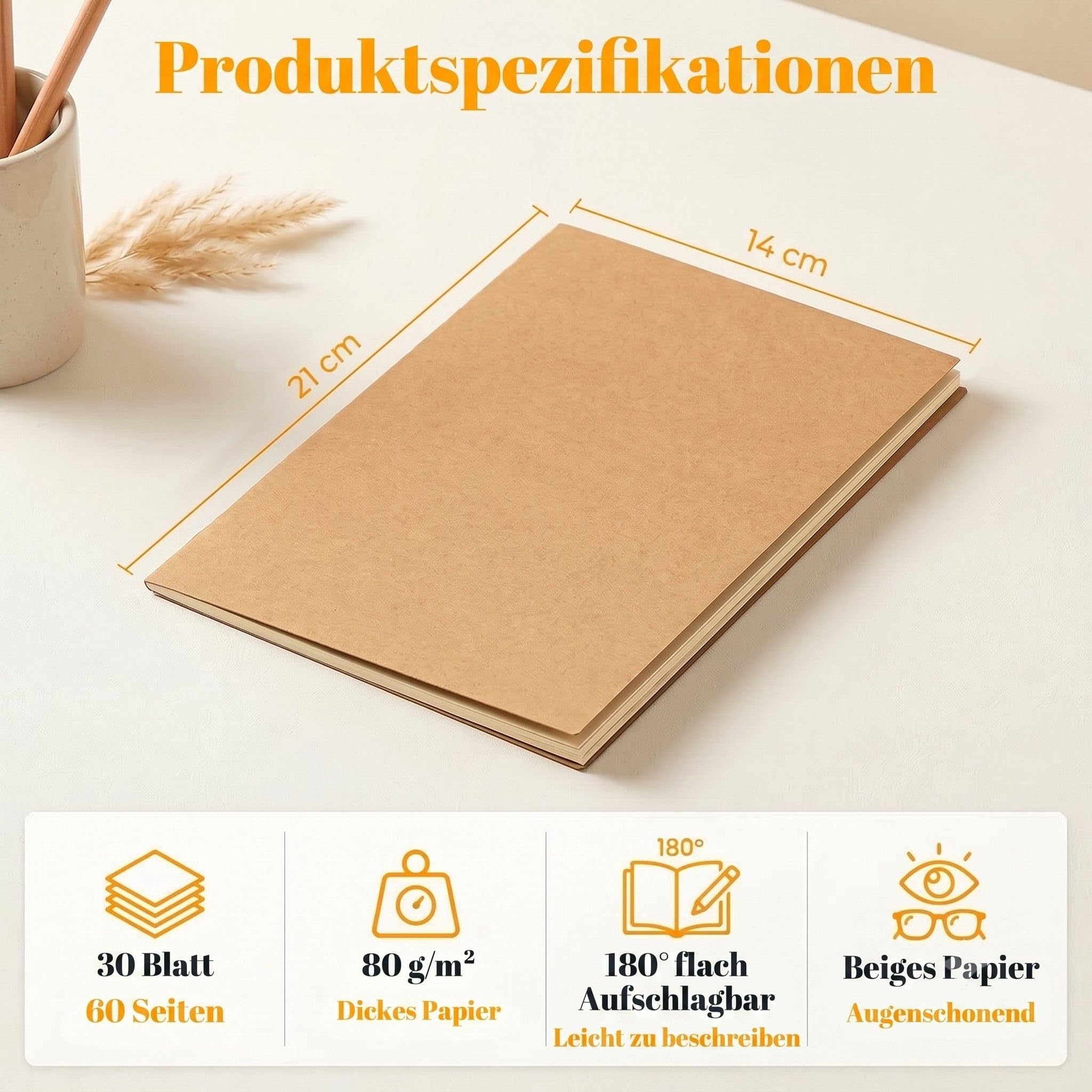 VEESUN Notizbuch A5 Kariert 100er Set Notizheft 30 Blatt Notizblock | Fadenheftung 180° Flach / DIY Kraft Softcover / 80 g/m2 Augenschonendes Cremeweißes Papier fur Büro Zurück zur Schule