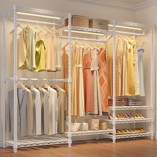 Vista 10 de VIPEK V5L Perchero para Ropa de Servicio Pesado con Luz LED Regulable, 3000K Blanco Cálido, Armario Ropero Portátil Independiente de Metal Percheros