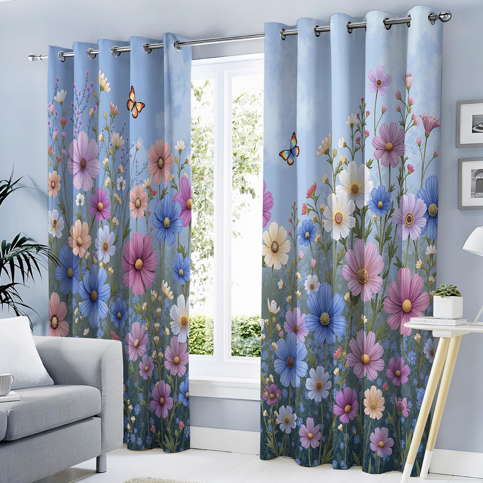 Draperies intérieures haut de gamme design aquarelle bleu 140x260cm
