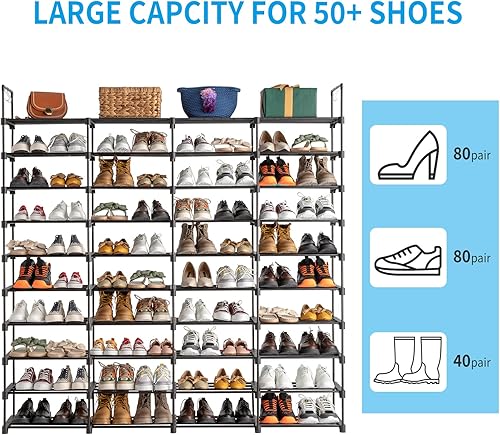 Miniatura 5 de Zapatero alto de 10 niveles  Organizador de zapatos independiente  Organizadores grandes de metal para armarios y estantes de almacenamiento