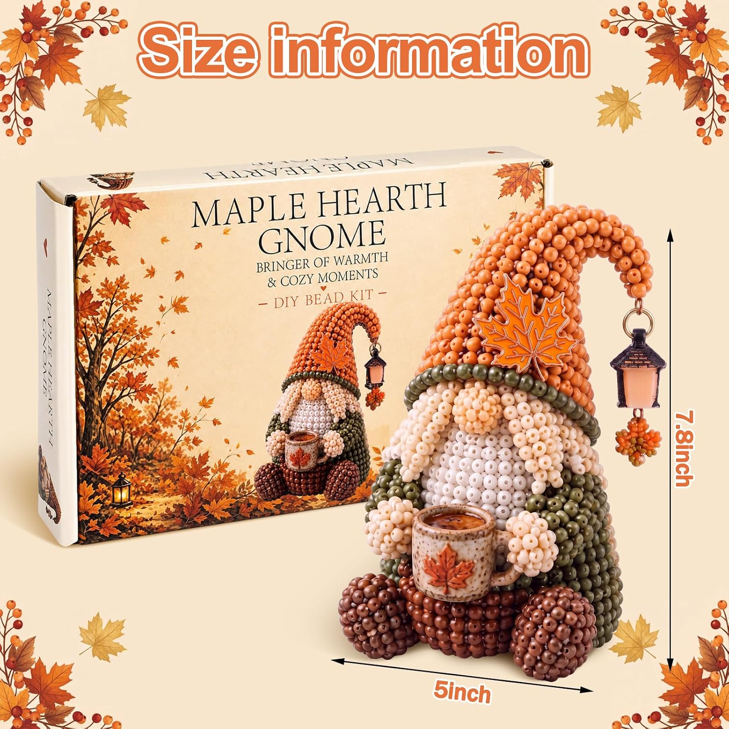 Yunlly 3D Fall Beaded Gnome DIY Art Kit for Beginners, 5 x 7.87 Inches