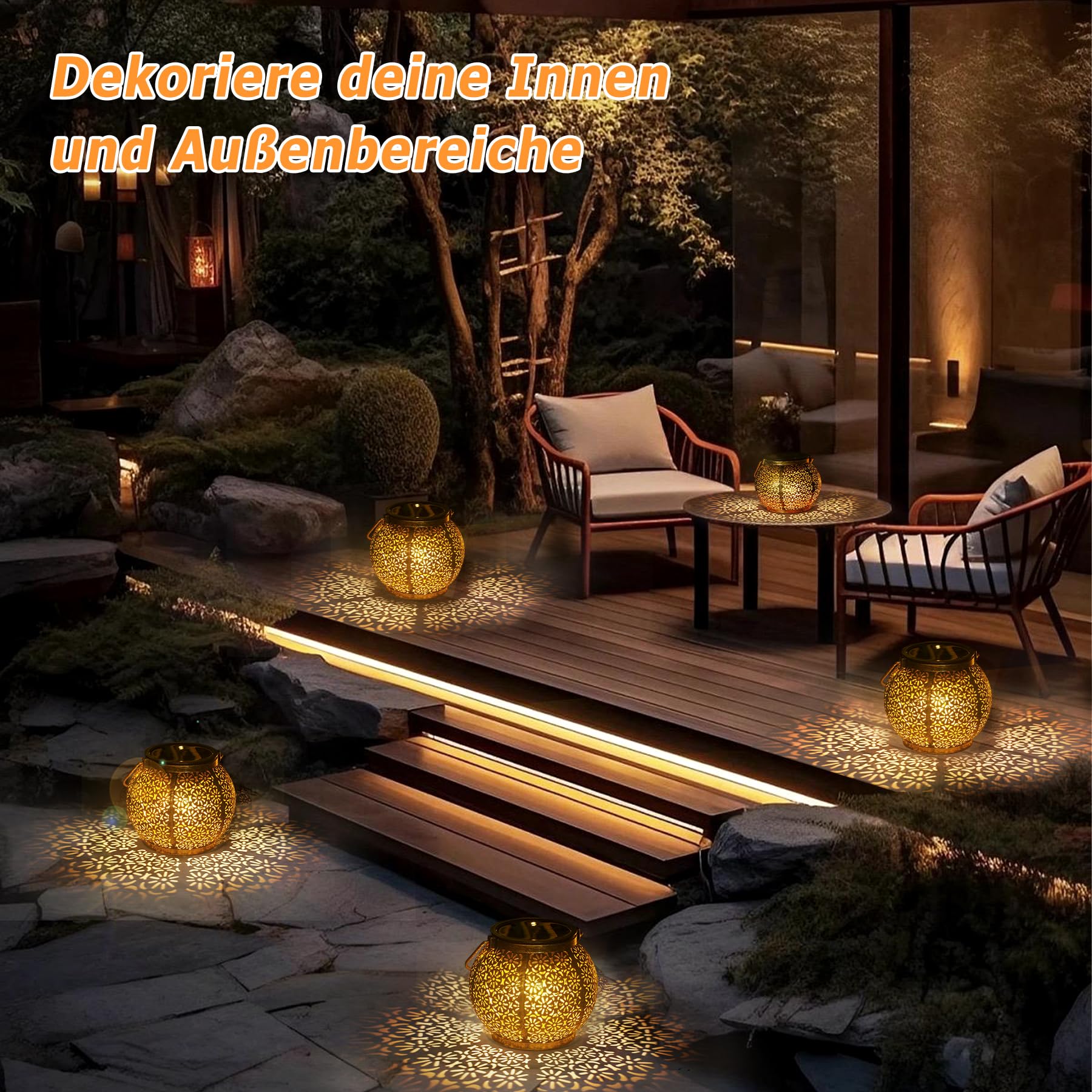Görvitor 4 Stück Solarlampen für Außen Hängend, IP65 Wasserdicht Solarlaterne für Außen mit Blumenmuster, Metall Solar Laterne Outdoor für Draußen Garten Hof als Gartengeschenke Weihnachtsgeschenke