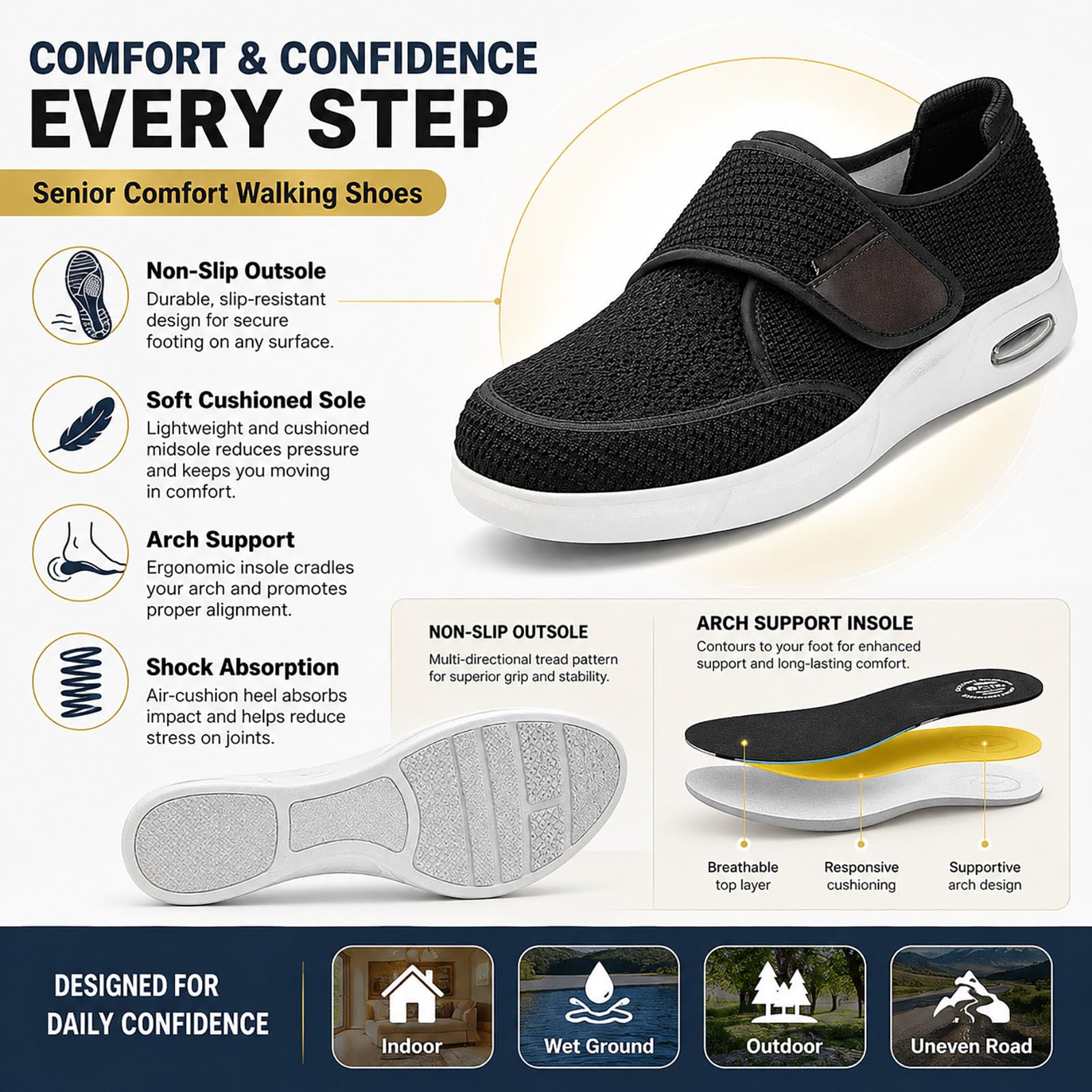 Genérico Zapatillas Ortopédicas Diabéticas Hombre Mujer