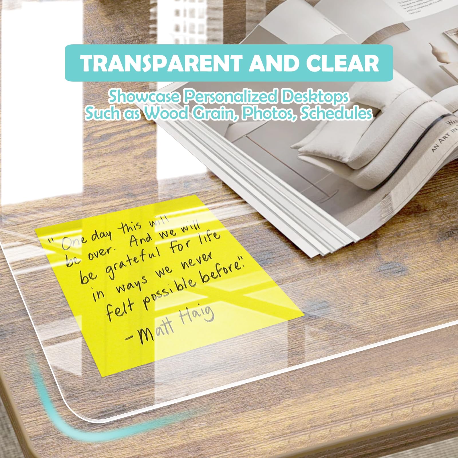 Alfombrilla de Escritorio Transparente, 80 x 40 cm Protector de Mesa Transparente, Tapete escritorio PVC Antideslizante e Impermeable, Protector Escritorio Transparente para Oficina/Hogar