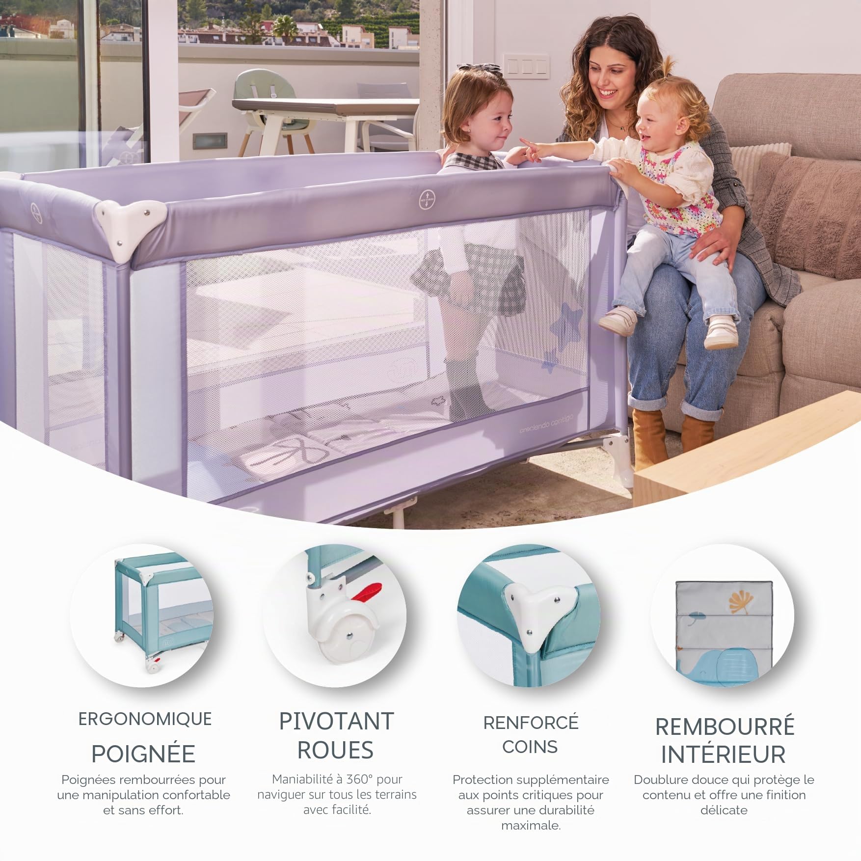 MS BabyWorld - Lit Parapluie BASIC - Pour Bébé 3 Pièces 120 x 60 cm | Inclut un matelas et un sac de transport | Dès 0+ mois jusqu’à 15 kg | Pliage et montage faciles | Structure légère et très stable