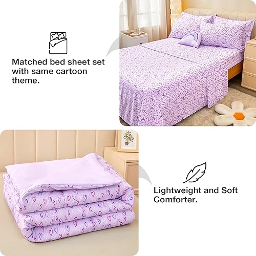 Miniatura 6 de Mooreeke Juego de edredón de tamaño matrimonial para niñas y niños, 8 piezas de cama en una bolsa, juego de sábanas de edredón de arcoíris con