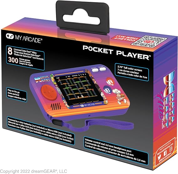 My Arcade Data East Pocket Player: 308 Önceden Yüklenmiş Retro Oyunlarla Taşınabilir Oyun Sistemi, 2.7 inç Renkli Ekran, Hoparlörler (DGUNL-4127),Mor
