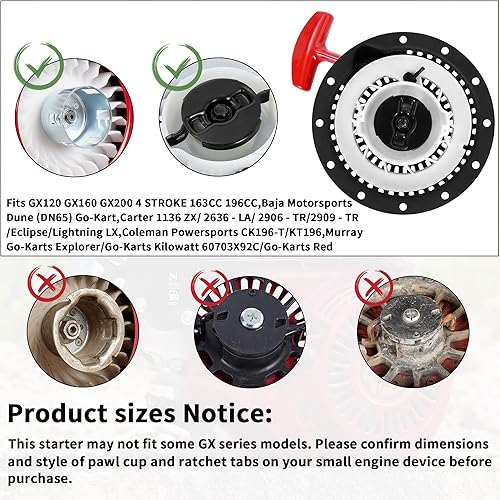 Miniatura 3 de RUTU Conjunto de arranque GX160 (trinquetes de varilla de acero curvos) para GX120 GX200 4 tiempos 163196CC, ajuste de arranque de retroceso