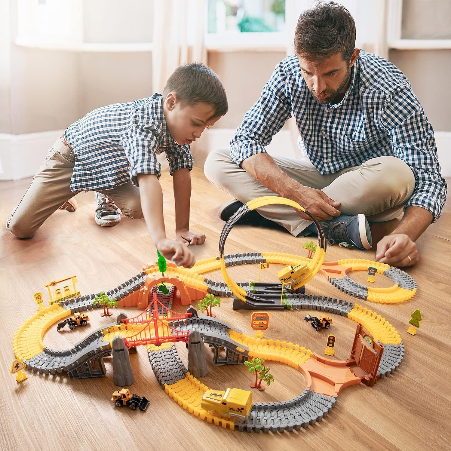 OR OR TU 342Stück Rennstrecke Spielzeug ab 3 4 5 6 jahre Kinder Auto Rennbahn Autobahn Eisenbahn 2 Elektrisch Rennfahrzeug Cars Flexibel 360° Autorennbahn Schienen Ingenieurwesen Geschenk Jungen