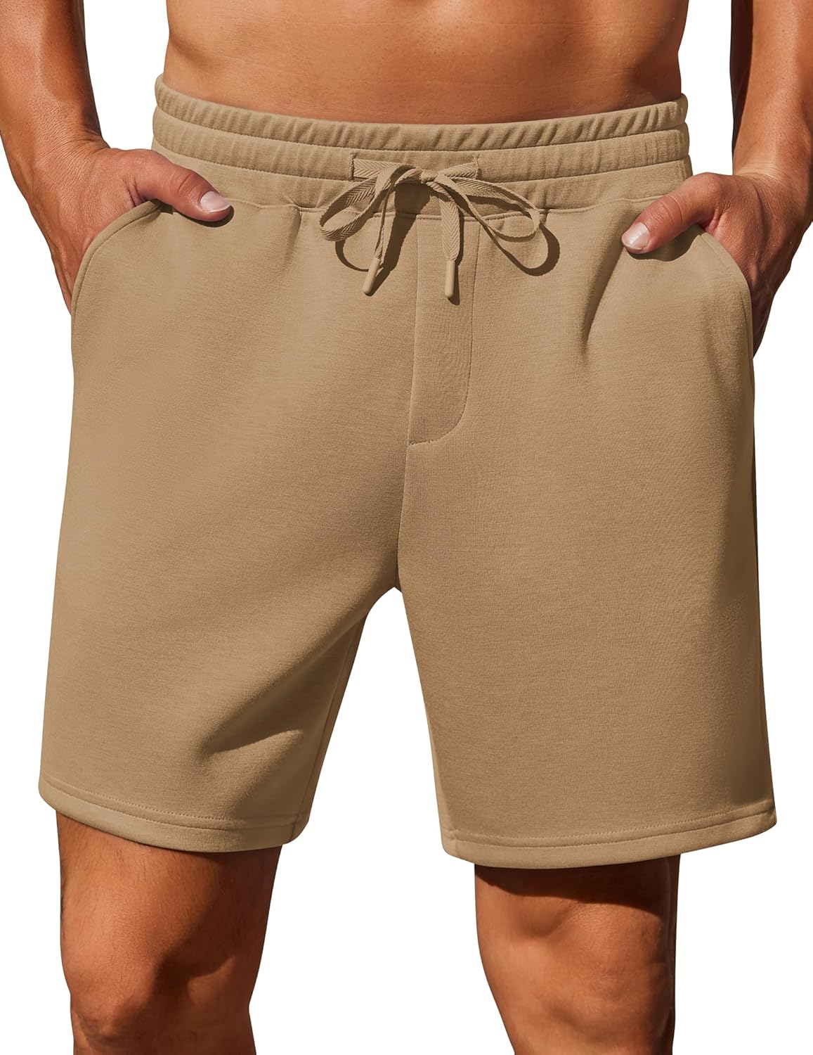 PINSPARK Mens Lounge Sweat Shorts, 7" Casual Elastic Waist Gym Workout Shorts with Drawstring