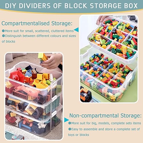 Miniatura 3 de Organizador de almacenamiento de plástico para Lego Box Kids Child Toy Contenedores apilables con tapas, 3 capas compartimentos ajustables, bloques