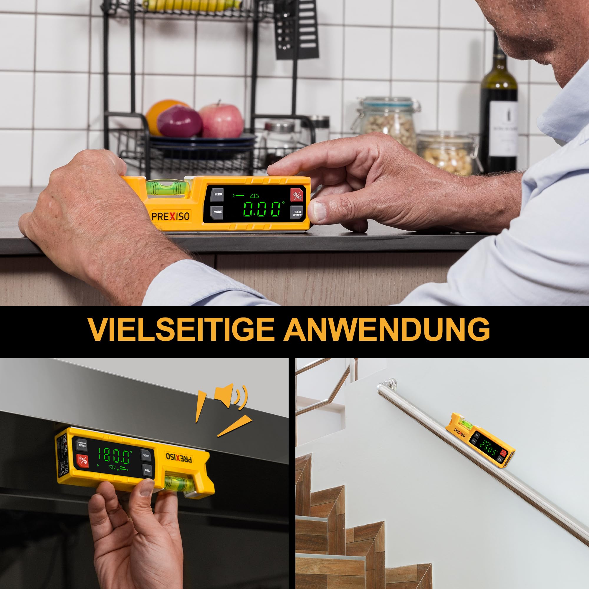 PREXISO Digitale Wasserwaage & Digitaler Winkelmesser, 17,5 cm, 0–90° & 0–180° Messbereich, Magnetische V-Nut, Torpedo-Wasserwaage mit Audioanzeige für Holzarbeiten & Heimwerker