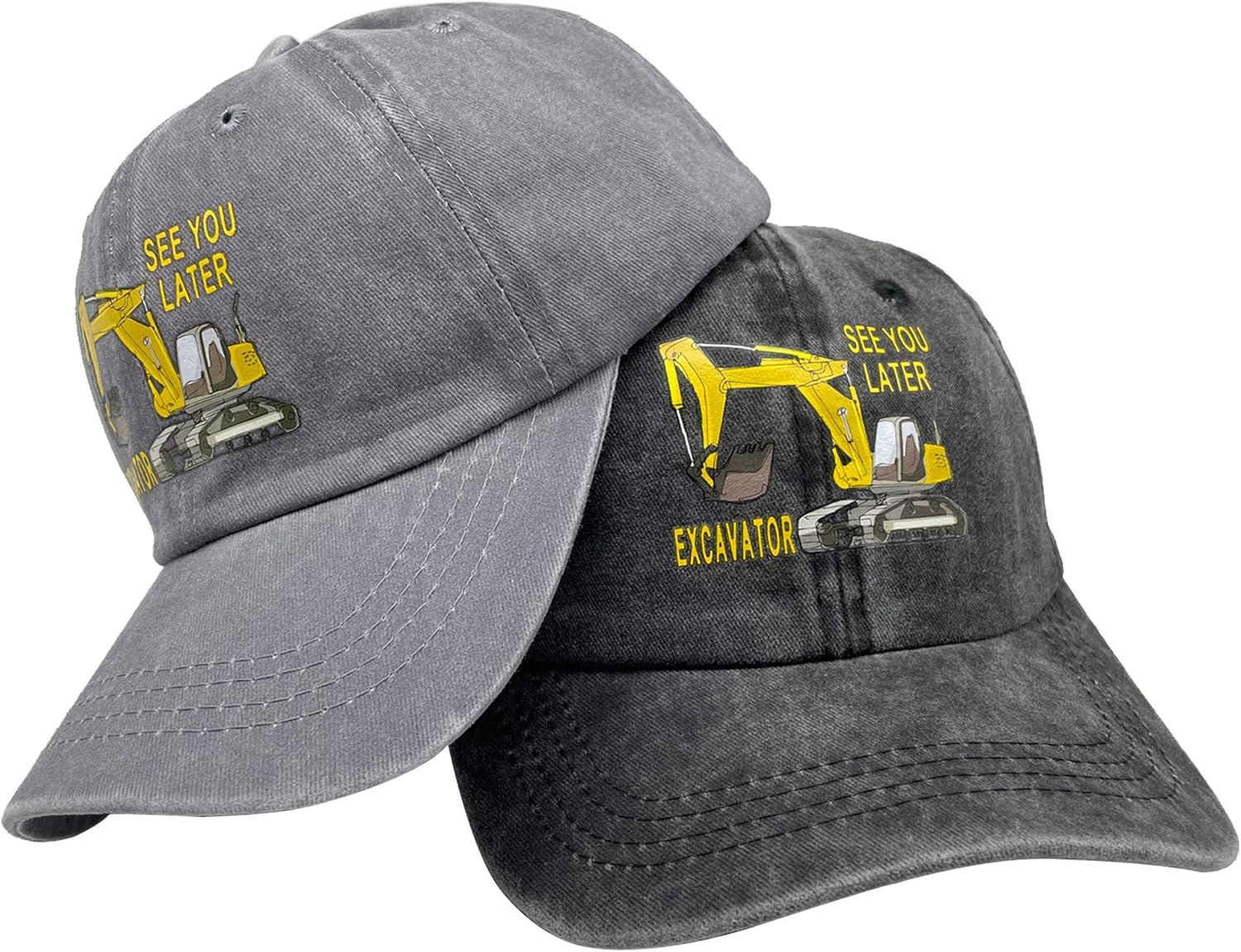 NVJUI JUFOPL Boys See You Later Excavator Baseball Cap, Washed Vintage Dad Hat for Kids 2 Pack Blue/Black: Clothing